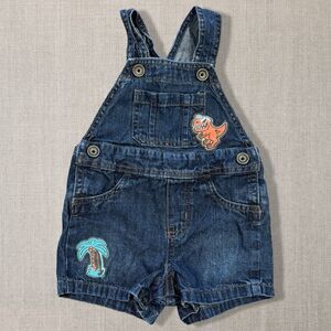The Children’s Place Baby Denim Short Overalls 3-6M Dinosaur Palm Tree